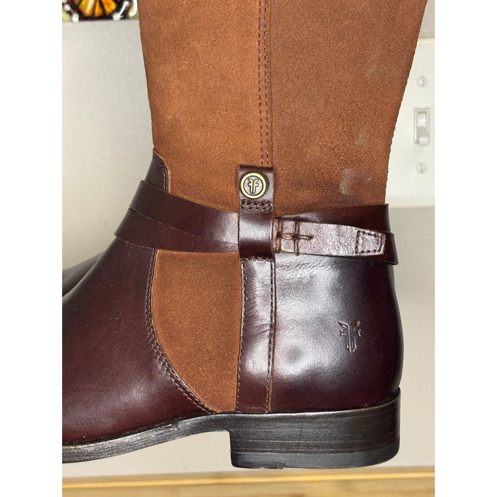 Frye Womens Leather Suede Tall Riding Boots Brown Mixed Media Equestrian 16in - Picture 10 of 11